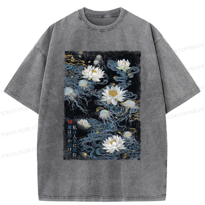 Tokyo-Tiger Lotus Dreams And Zen Streams Washed T-Shirt