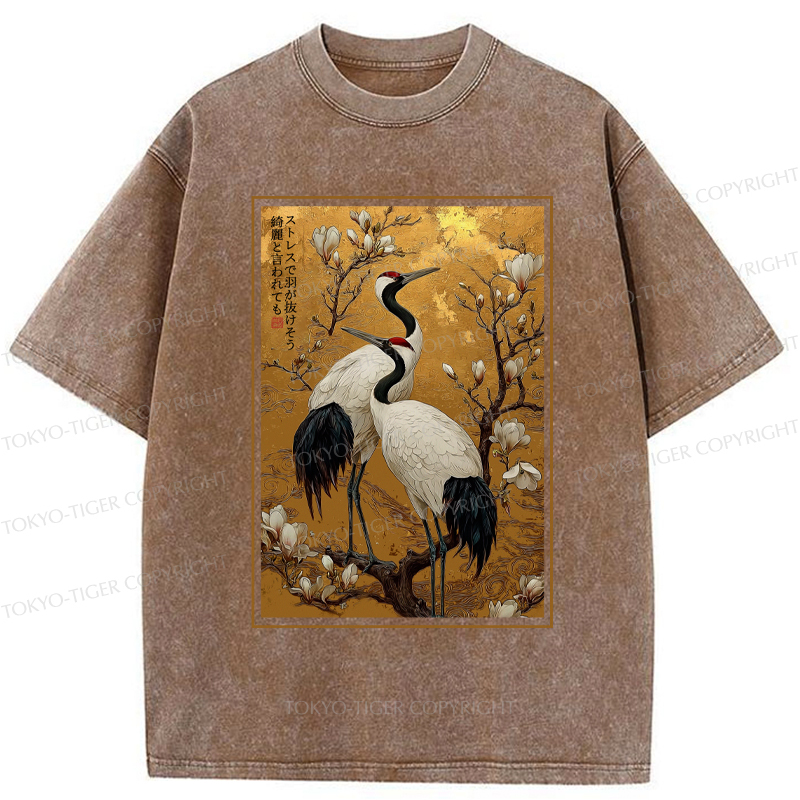 Tokyo-Tiger Japanese Elegance Of The Cranes Washed T-Shirt