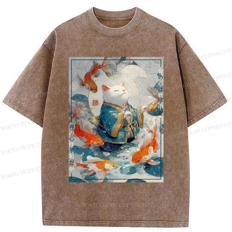 Tokyo-Tiger A Cat’s Zen  A Fish’s Fate Washed T-Shirt
