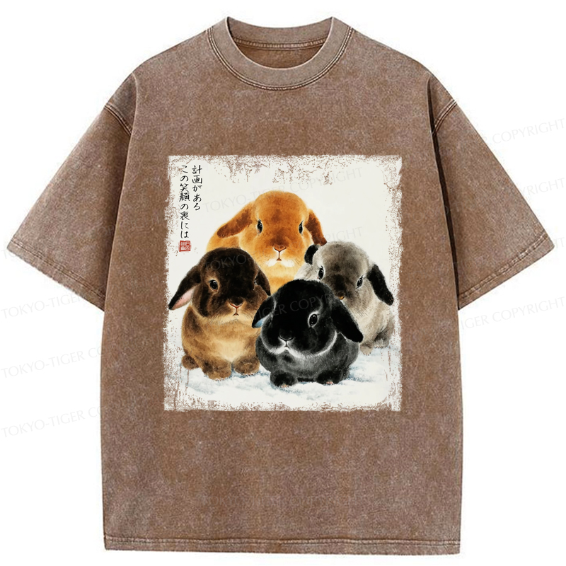 Tokyo-Tiger The Ink Wash Rabbit Is Watching You Washed T-Shirt