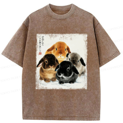 Tokyo-Tiger The Ink Wash Rabbit Is Watching You Washed T-Shirt