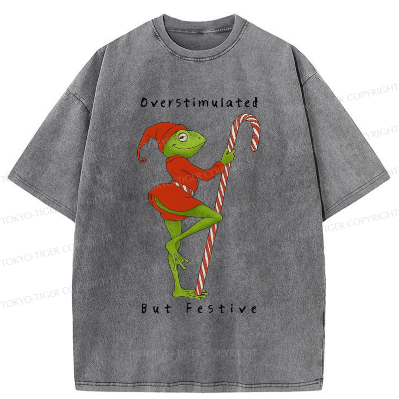 Tokyo-Tiger Funny Frog：Overstimulated But Festive Washed T-Shirt