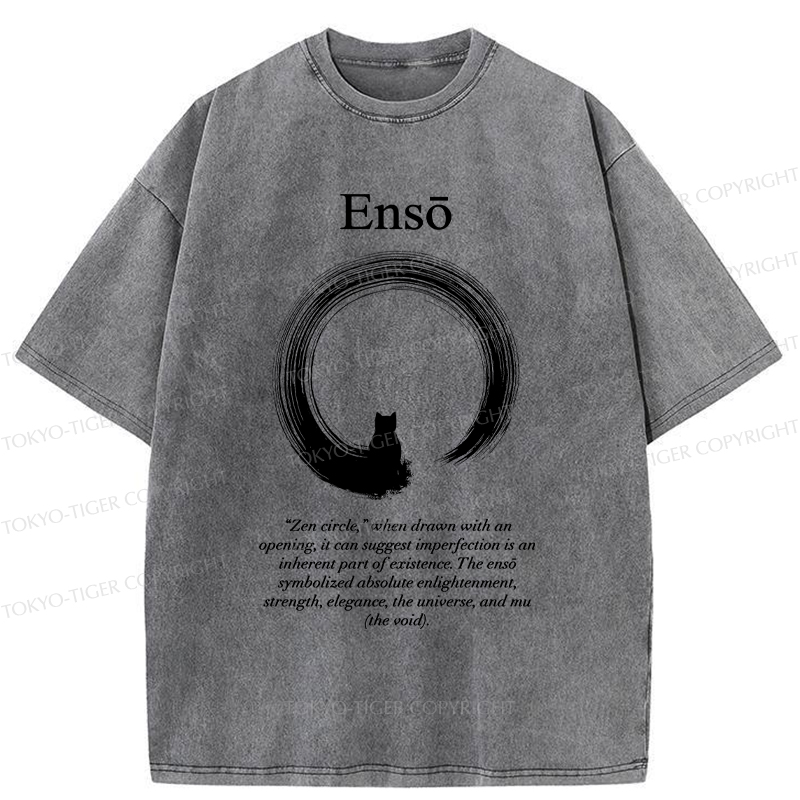 Tokyo-Tiger The Zen Cat Within The Enso Circle Washed T-Shirt