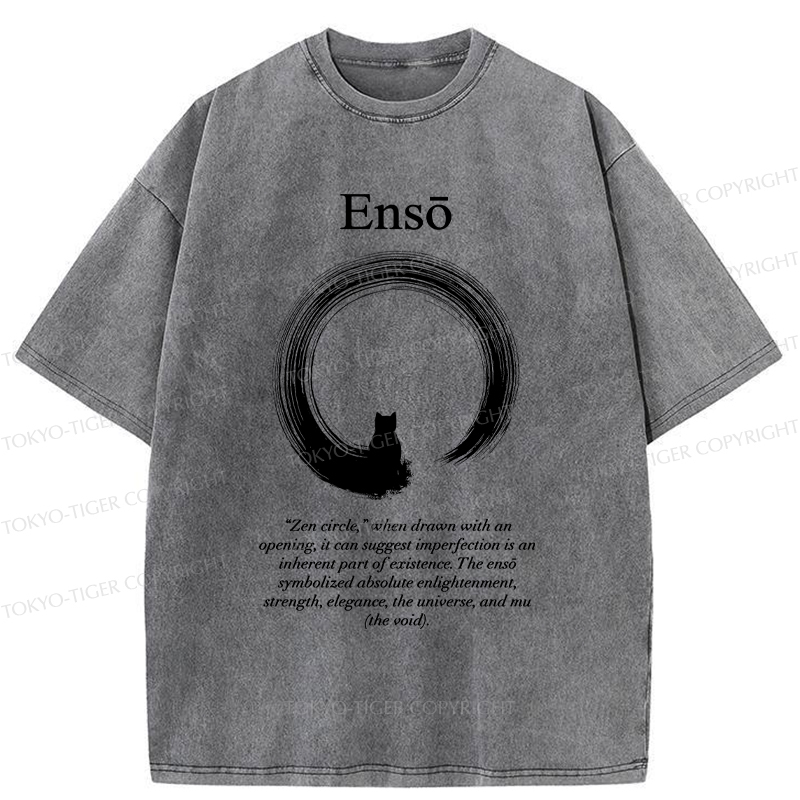Tokyo-Tiger The Zen Cat Within The Enso Circle Washed T-Shirt