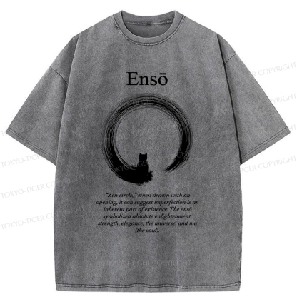 Tokyo-Tiger The Zen Cat Within The Enso Circle Washed T-Shirt