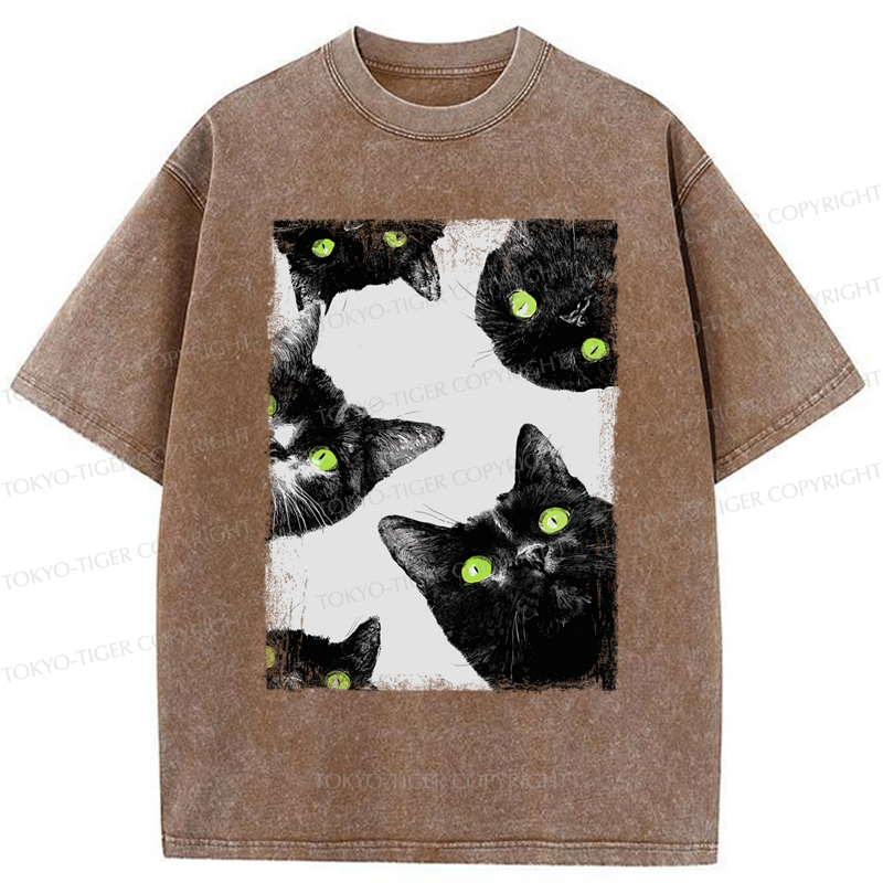 Tokyo-Tiger Five Cats Are Watching You Washed T-Shirt