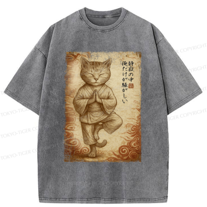 Tokyo-Tiger Meditation Zen Cat Washed T-Shirt