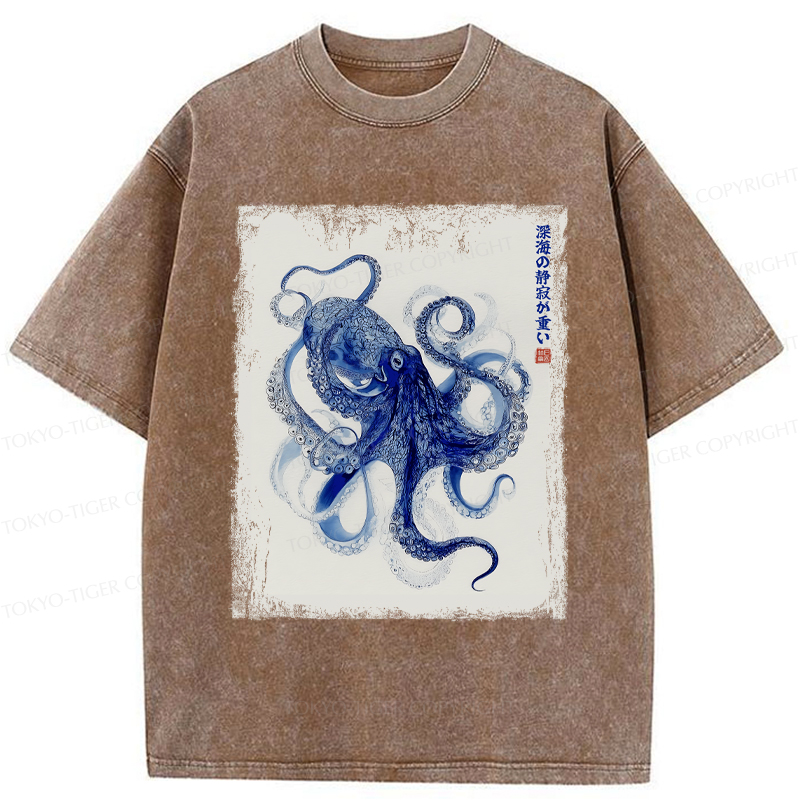 Tokyo-Tiger In The Deep: The Octopus’s Journey Washed T-Shirt