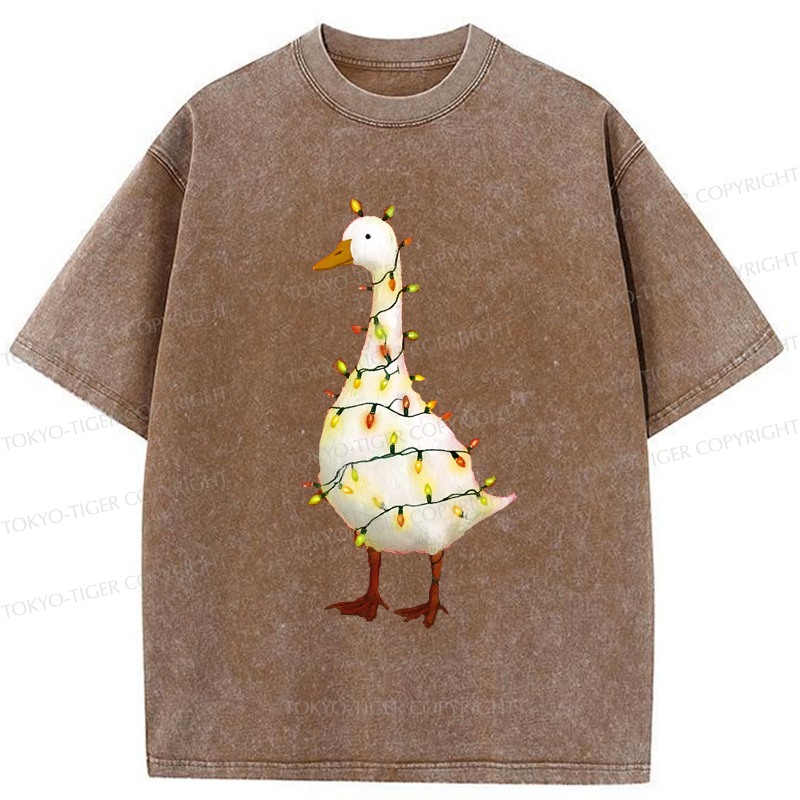 Tokyo-Tiger Funny Christmas Goose Washed T-Shirt