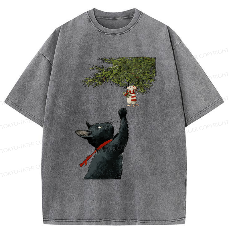 Tokyo-Tiger A Christmas Tale: The Cat And The Mouse Washed T-Shirt