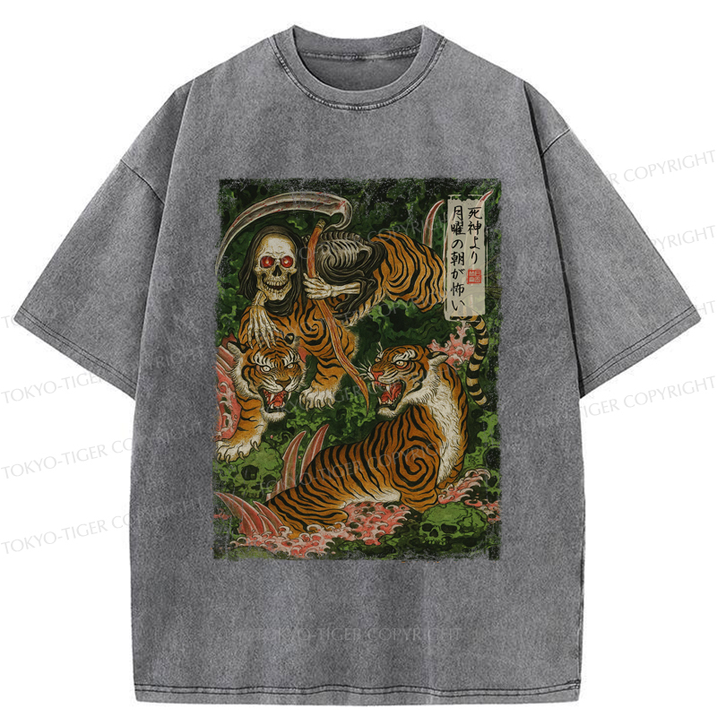 Tokyo-Tiger Death God And Tiger Washed T-Shirt