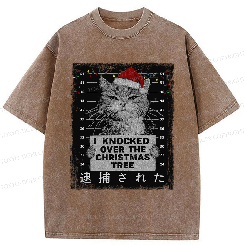 Tokyo-Tiger Funny Christmas Cat：I knocked over The Christmas Tree Washed T-Shirt