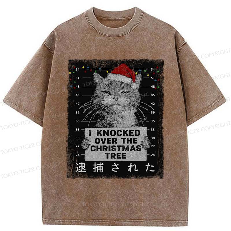 Tokyo-Tiger Funny Christmas Cat：I knocked over The Christmas Tree Washed T-Shirt