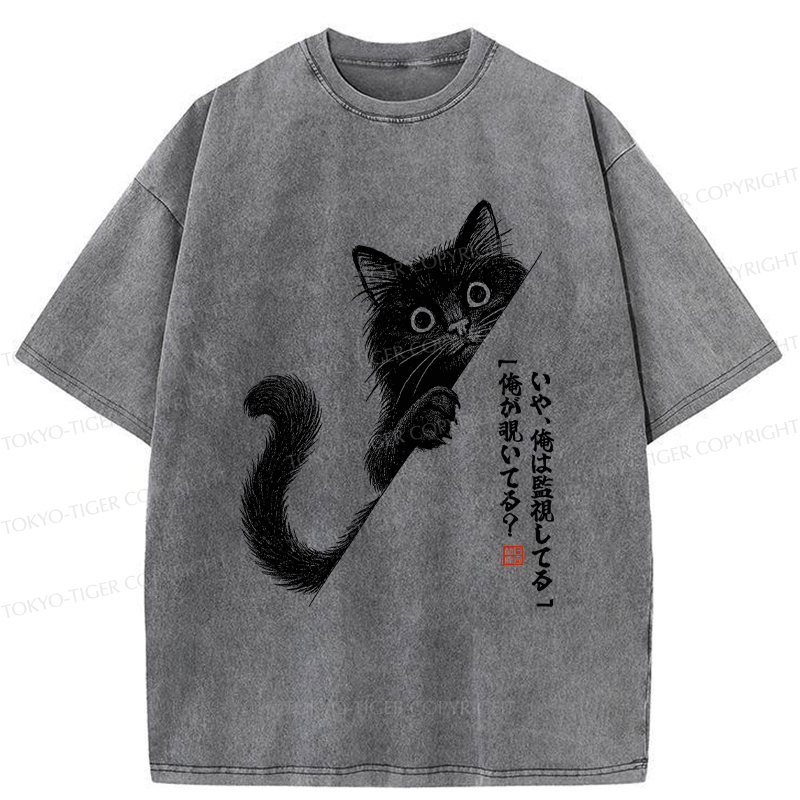 Tokyo-Tiger A Funny Black Cat Is Watching You Washed T-Shirt