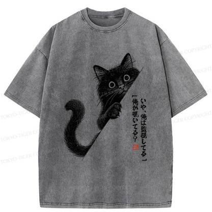 Tokyo-Tiger A Funny Black Cat Is Watching You Washed T-Shirt