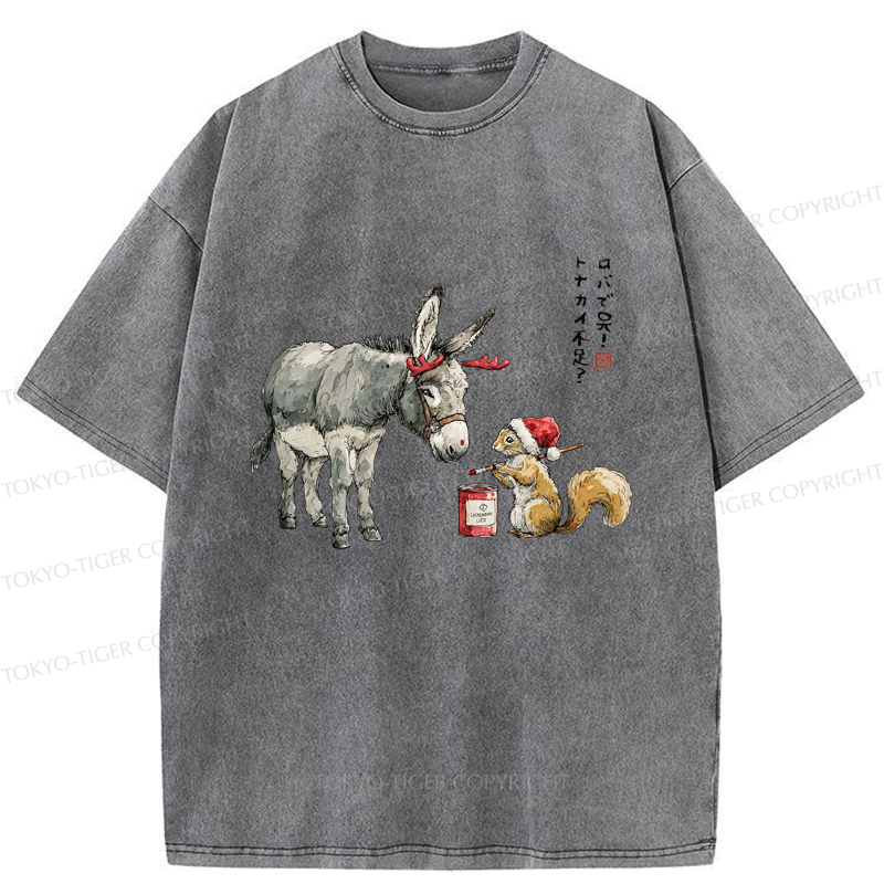 Tokyo-Tiger Not Enough Christmas Reindeer Donkey To The Rescue Washed T-Shirt