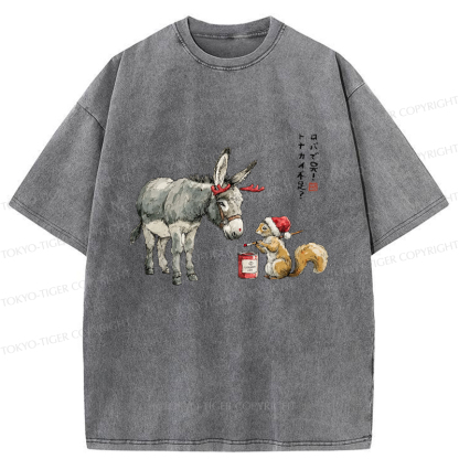 Tokyo-Tiger Not Enough Christmas Reindeer Donkey To The Rescue Washed T-Shirt