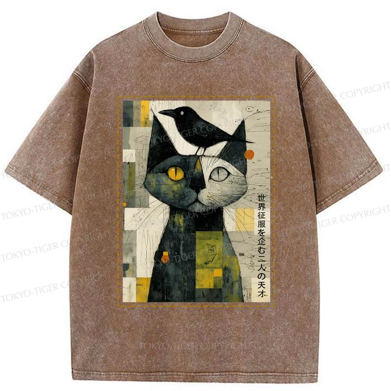 Tokyo-Tiger The Cat And The Crow Are Planning To Rule The World Washed T-Shirt