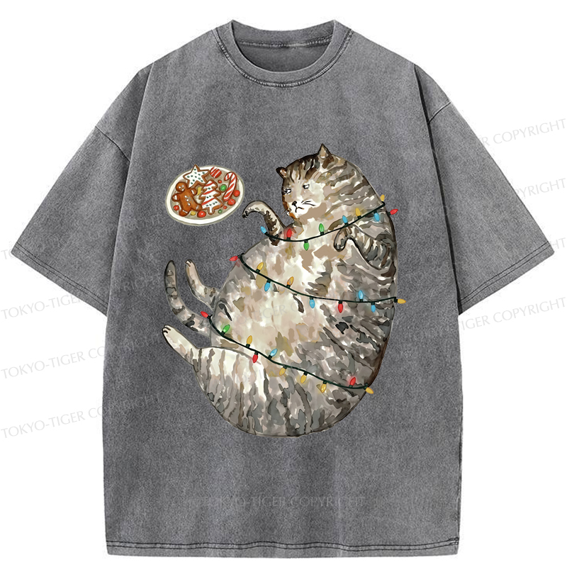 Tokyo-Tiger Dress The Cat Up In Christmas Spirit Washed T-Shirt