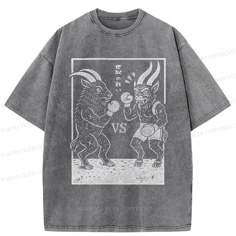 Tokyo-Tiger The Fight of the Century: Black Phillip vs Krampus Washed T-Shirt