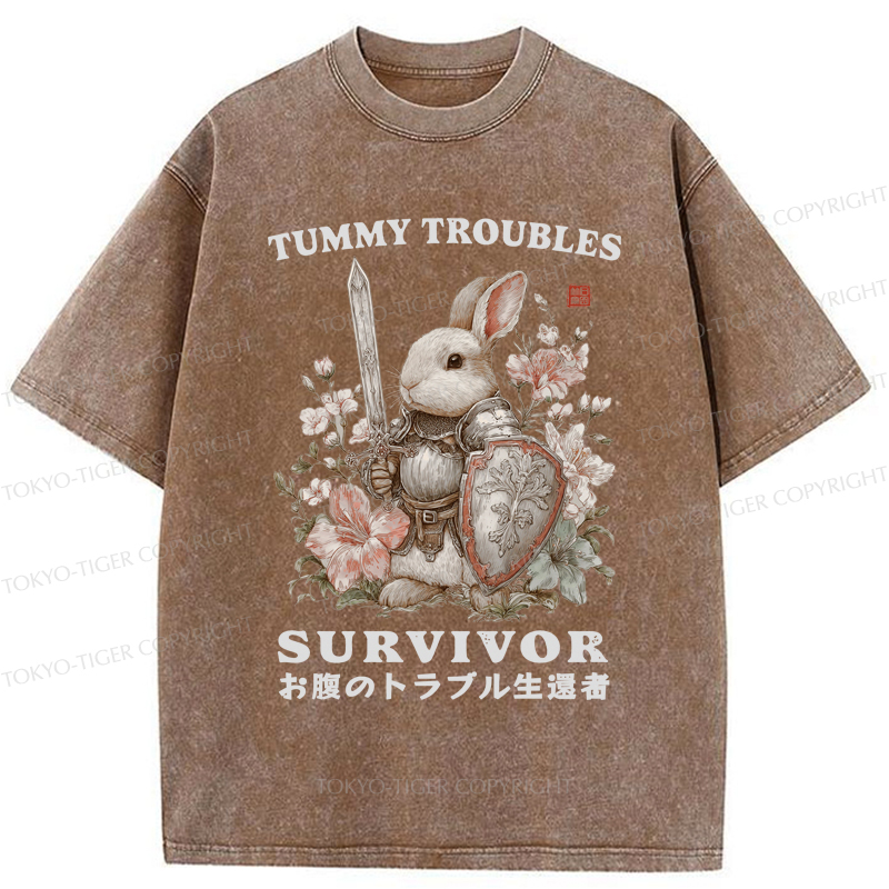 Tokyo-Tiger Funny Rabbit：Tummy Troubles Survivor Washed T-Shirt