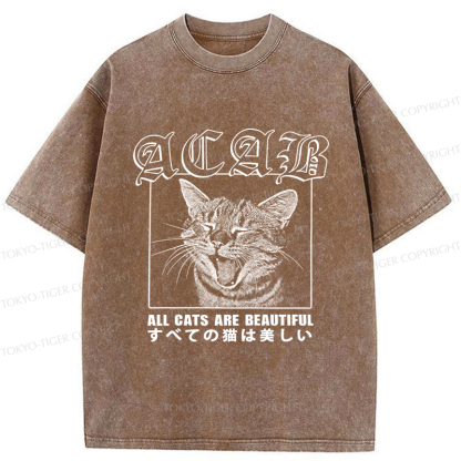 Tokyo-Tiger Beautiful Funny Cat ACAB Washed T-Shirt