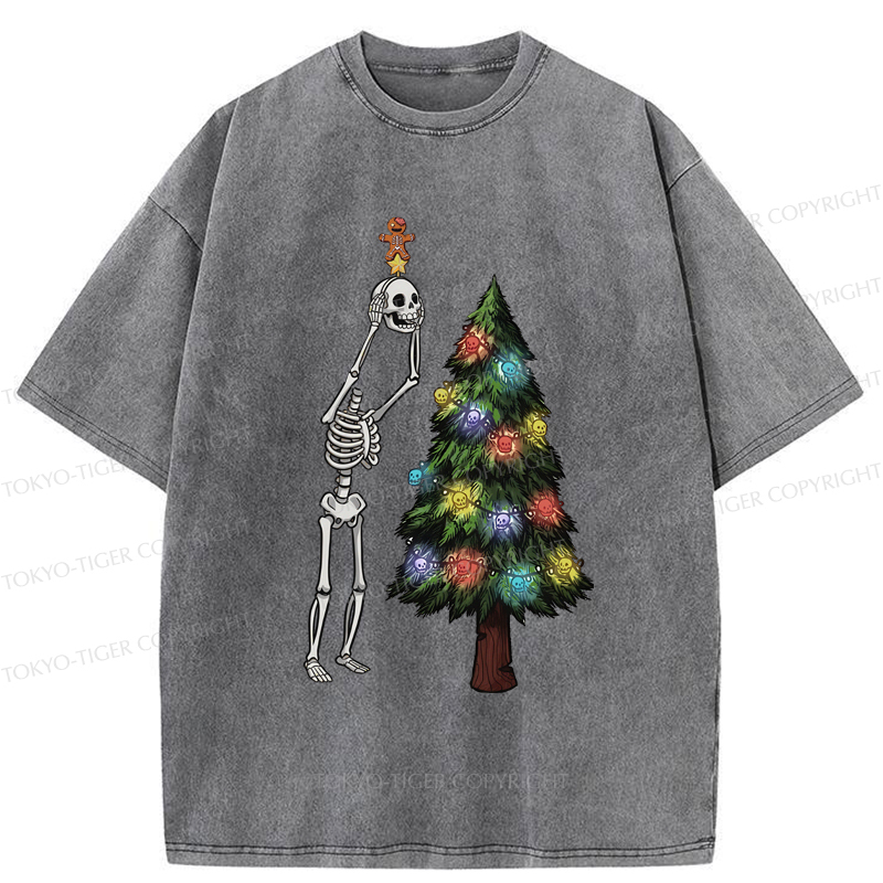 Tokyo-Tiger Skeleton's Christmas Tree Adventure Washed T-Shirt