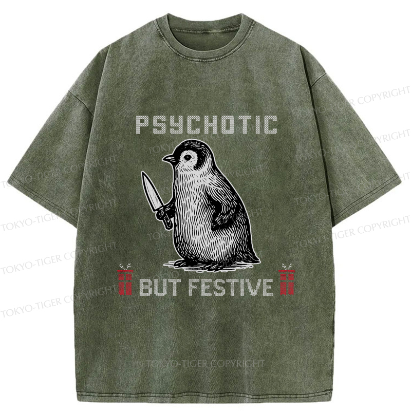 Tokyo-Tiger Overstimulated but Festive Christmas Washed T-Shirt