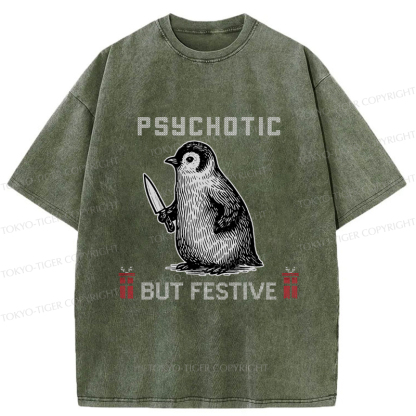 Tokyo-Tiger Overstimulated but Festive Christmas Washed T-Shirt