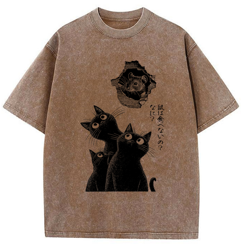 Tokyo-Tiger Cats And The Curious Mouse Washed T-Shirt