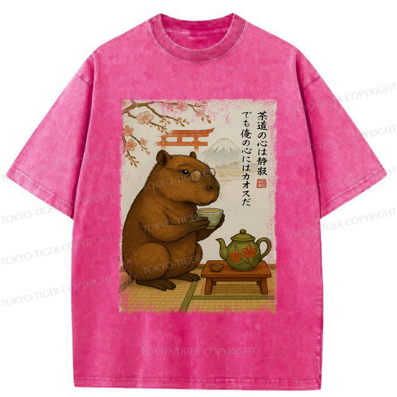 Tokyo-Tiger Tea Time With a Capybara Washed T-Shirt