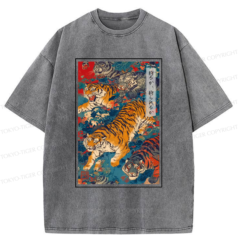 Tokyo-Tiger Retro Japanese Tigers Washed T-Shirt