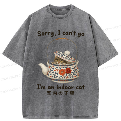 Tokyo-Tiger Cat Hiding In The Tea Set Washed T-Shirt