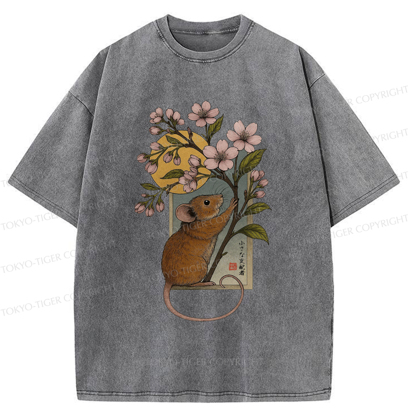 Tokyo-Tiger Young Mice And Sakura Washed T-Shirt