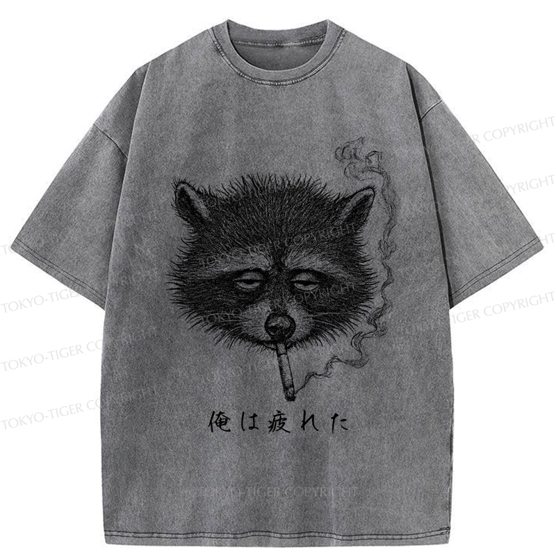Tokyo-Tiger The Funny Raccoon is Tired Washed T-Shirt
