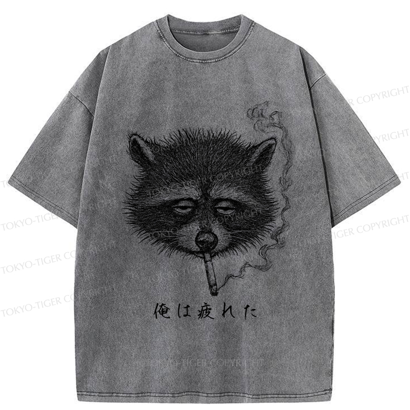 Tokyo-Tiger The Funny Raccoon is Tired Washed T-Shirt