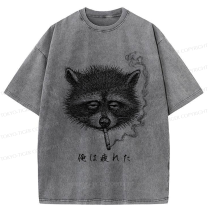 Tokyo-Tiger The Funny Raccoon is Tired Washed T-Shirt