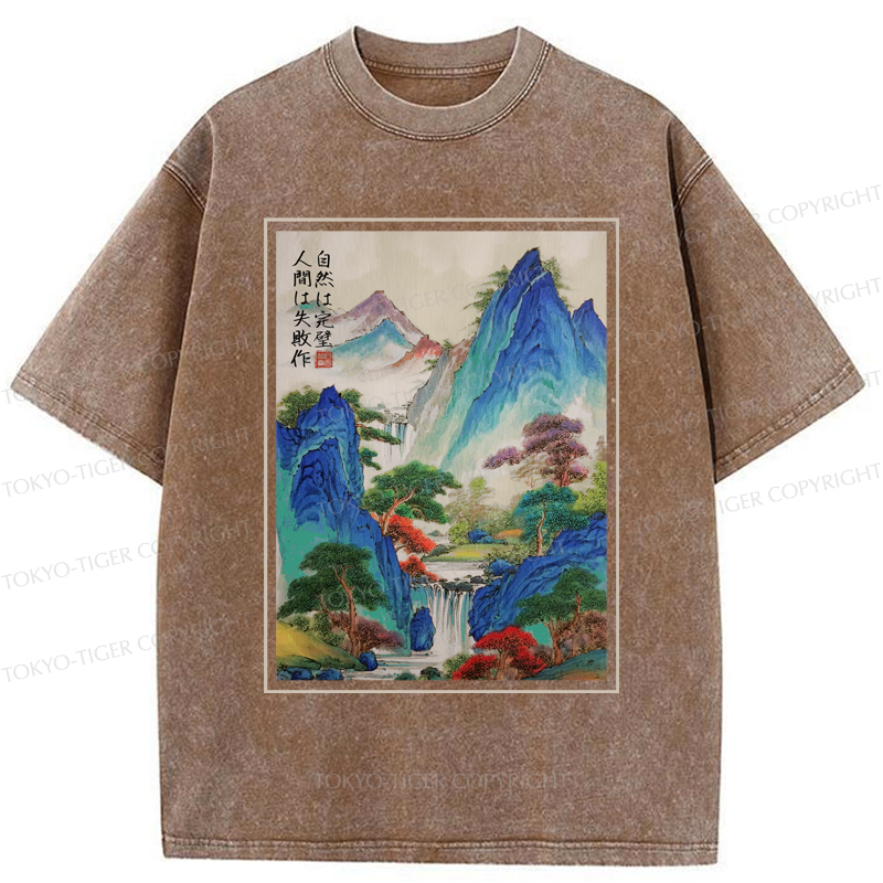 Tokyo-Tiger Japanese Mountain And River Attractions Washed T-Shirt