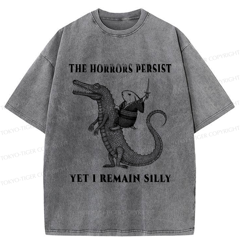Tokyo-Tiger Samurai Rabbit Riding Crocodile Washed T-Shirt