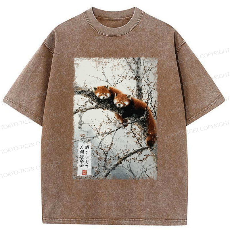 Tokyo-Tiger A funny red panda is quietly watching you Washed T-Shirt
