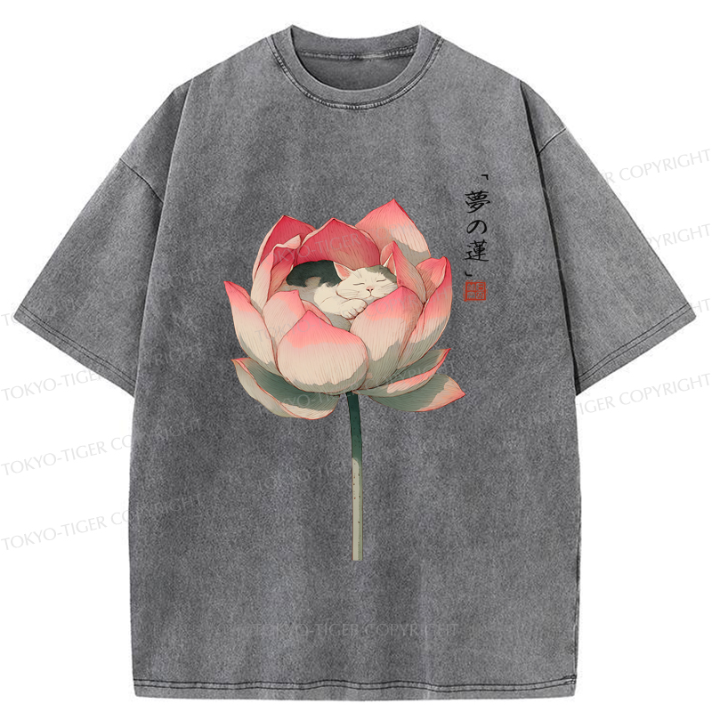 Tokyo-Tiger Cat Sleeping In A Lotus T-Shirt