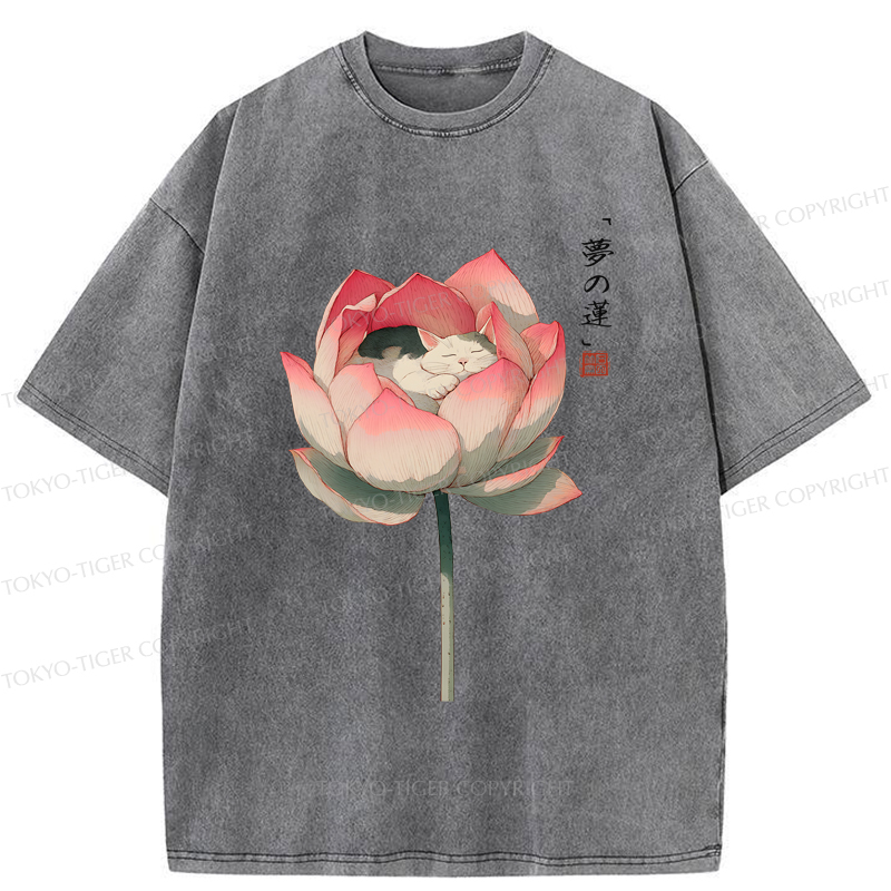 Tokyo-Tiger Cat Sleeping In A Lotus T-Shirt