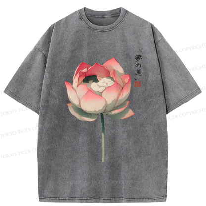 Tokyo-Tiger Cat Sleeping In A Lotus T-Shirt