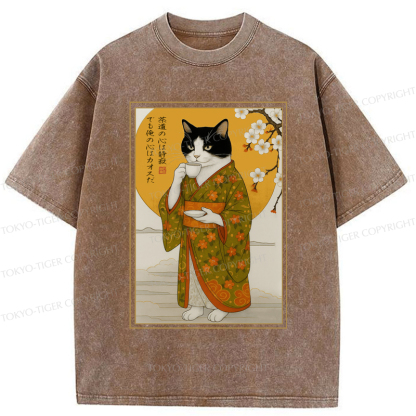 Tokyo-Tiger Cat Serene Tea Chaotic Soul Washed T-Shirt