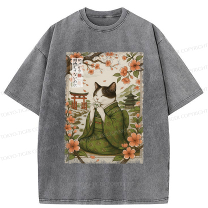 Tokyo-Tiger The Tea Ceremony Cat That Expects Nothing  Washed T-Shirt