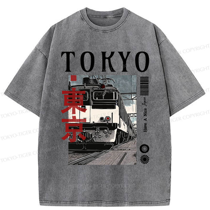 Tokyo-Tiger Tokyo Retro Train  Washed T-Shirt