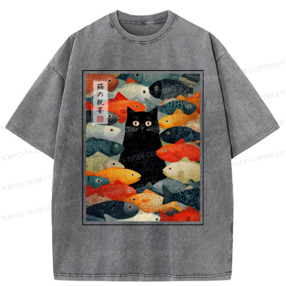 Tokyo-Tiger The Cat's Feast of Fish Washed T-Shirt