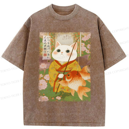 Tokyo-Tiger A Tale of Cat and Fish Washed T-Shirt