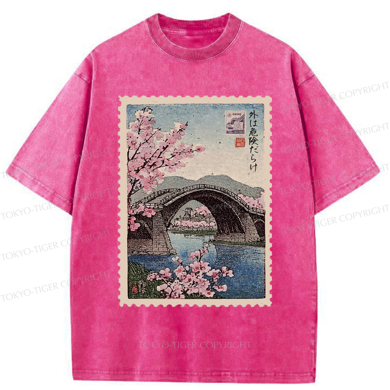 Tokyo-Tiger Vintage Attraction Stamp Washed T-Shirt