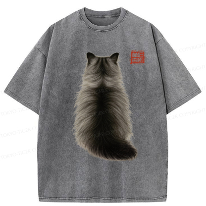 Tokyo-Tiger Cat's Back Ink Painting Washed T-Shirt